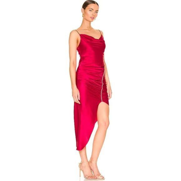 Cinq a Sept 100% Silk Emilia Dress Draped Spaghetti Strap Satin Crystal Midi - Picture 2 of 14